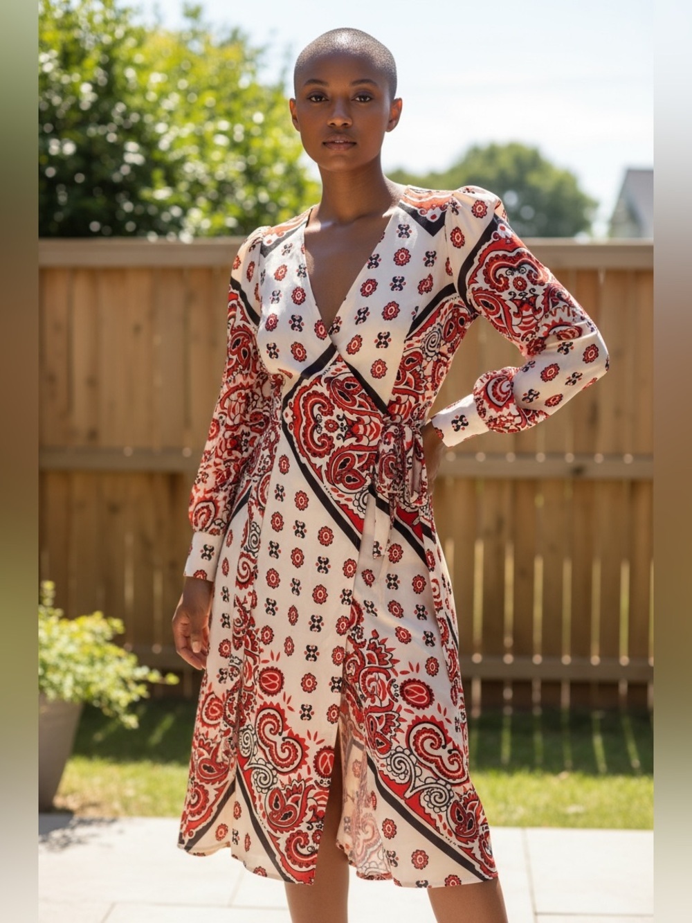 Zara Woman, wrap dress, size M, midi length, attached ties, excellent condition